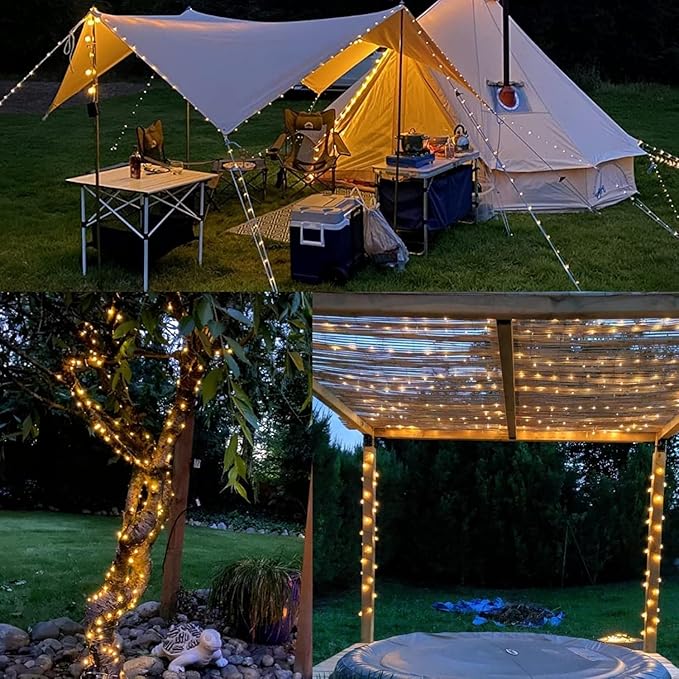 QITONG 4 Pack Warm White Solar Fairy Lights, Each 33ft 100 LED String Light Outdoor Waterproof, 8 Modes Copper Wire Mini Twinkle Lights for Outside