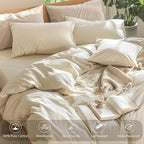 MooMee Bedding Duvet Cover Set 100% Washed Cotton Linen Like Textured Breathable Durable Soft Comfy (Heathered Almond Milk Grey, Super King Plus 120"x120")