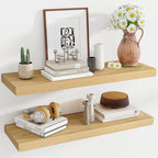 36 Inch Floating Shelves, 12 Inch Deep Floating Shelves for Wall, Floating Shelf with Invisible Brackets, Deep Shelves for Bathroom, Bedroom, Living Room, 2 Pack, Natural
