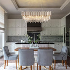 L35.4 Linear Modern Crystal Chandeliers Luxury Nickel Rectangle Chandelier for Dining Room Contemporary Oval Raindrop Pendant Ceiling Light Fixture for Kitchen Island Entryway Foyer 10 Lights