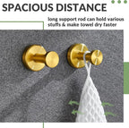 APLusee Brushed Gold Bathroom Towel Hooks 2 Pack, 304 Stainless Steel Robe Hooks for Kitchen Garage, Wall Mounted