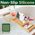 SereneLife Bathtub Tray - Expandable Bath Tray for Tub, Foldable Adjustable Bamboo Caddy with Non-Slip Handles, Device Holder and Wine Glass Slot for Bathing Luxury (Folding, Hard Back)
