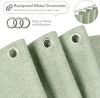 Sage Green Faux Linen Textured Shower Curtain Water-Resistant, Heavy Duty Farmhouse Fabric Shower Curtain Washable, 72 x 72 Inch Forest Green Linen Look Bathroom Shower Curtains Wrinkle-Free