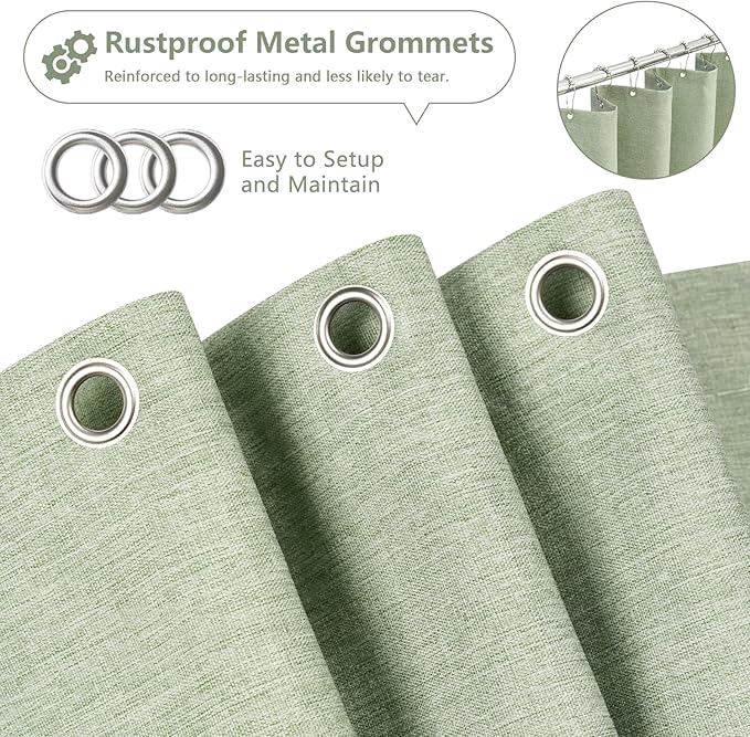 Sage Green Faux Linen Textured Shower Curtain Water-Resistant, Heavy Duty Farmhouse Fabric Shower Curtain Washable, 72 x 72 Inch Forest Green Linen Look Bathroom Shower Curtains Wrinkle-Free