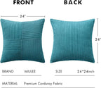 MIULEE Teal Corduroy Pillow Covers Pack of 2 Boho Decorative Spliced Throw Pillow Covers Soft Solid Couch Pillowcases Cross Patchwork Textured Cushion Covers for Living Room Bed Sofa 24x24 inch