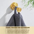 APLusee Brushed Gold Towel Hook for Bathroom, 304 Stainless Steel Round Towel Hanger, Heavy Duty Wall Hook for Kitchen Garage Wall Mounted