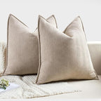 MIULEE Pack of 2 Beige Decorative Pillow Covers 26x26 Inch Soft Chenille Luxurious Couch Throw Pillows Farmhouse Cushion Covers Euro Shams with Elegant Design for Sofa Bedroom Living Room Home Decor