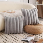 Neelvin Grey Faux Fur Cozy Soft Striped Decorative Throw Pillow Covers 24x24 inch Set of 2,Velvet Pillowcase Cushion Case for Sofa Couch