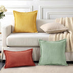 Mecatny Corduroy Throw Pillow Covers 20x20 Set of 2, Neutral Decorative Soft Boho Couch Pillow Covers with Broadside for Sofa Living Room, Sage Green