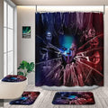 Scary Clown Horror Bathroom Decor Set with Shower Curtain and Rugs, 4-Piece Broken Glass and Creepy Faces Theme, Waterproof Curtain with Non-Slip Mats for Halloween Haunted House Decor