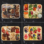 SpaceAid Charcuterie Board with Clear Lid, Portable Travel Cheese Cutting Boards for Picnic Accessories, Bamboo Serving Tray with Lids, House Warming Gifts, Black Handles, 8 Compartments