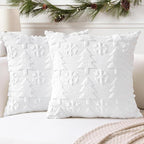 OTOSTAR Set of 2 Xmas Soft Plush Short Wool Velvet Decorative Throw Pillow Covers Square Luxury Style Cushion Case Pillow Shell for Sofa Bedroom Tree and Snowflake White, 18x18 Inch