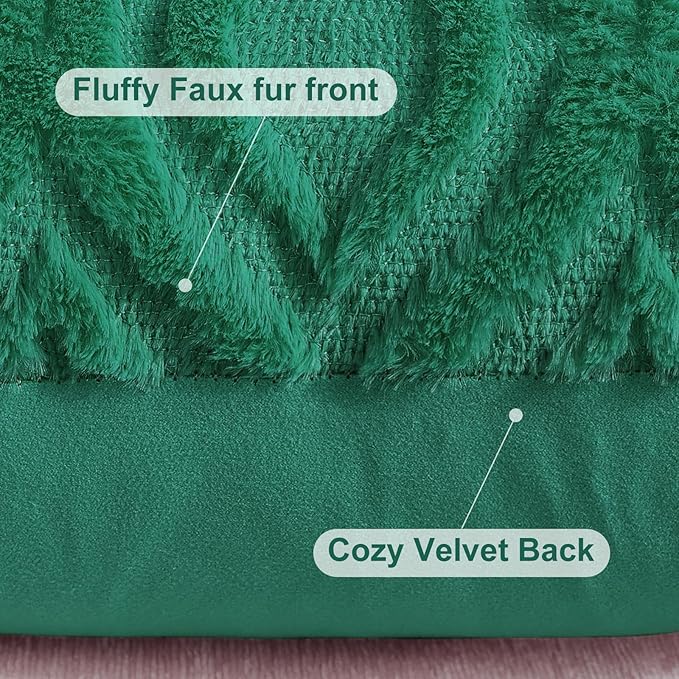 decorUhome Christmas Throw Pillow Covers 22x22 Inch Set of 2, Soft Plush Decorative Faux Fur Green Solid Couch Pillow Covers, Accent Farmhouse Neutral Square Euro Pillow Cases for Sofa Bed Living Room