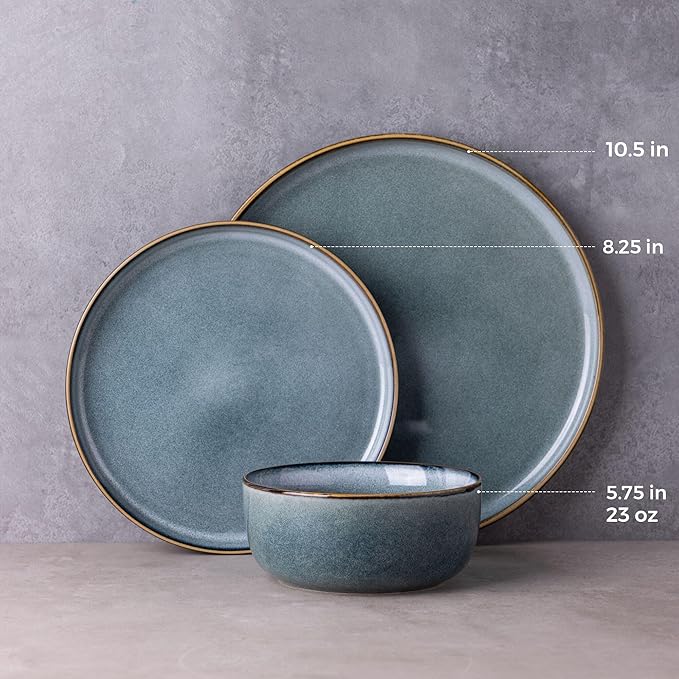 GBHOME Ceramic Dinnerware Sets for 8, 24 Pieces Stoneware Plates and Bowls Sets, Scratch Resistant Dishes, Dishwasher & Microwave Safe, Reactive Glaze-Space