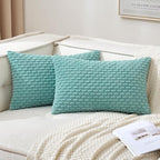 MIULEE Pack of 2 Decorative Lumbar Throw Pillow Covers 12x20 Inch Soft Boho Striped Textured Corduroy Pillow Covers Modern Farmhouse Home Decor for Couch Bed Sofa Living Room Aqua Green