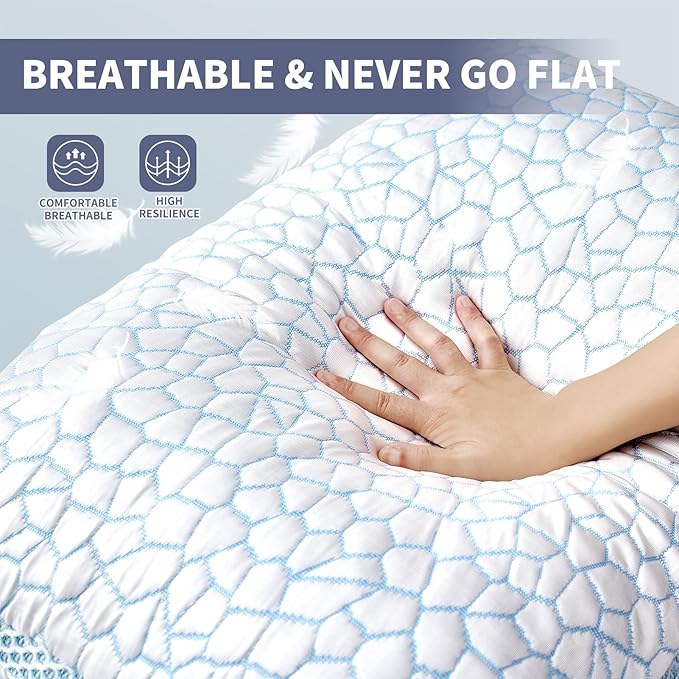 QUTOOL Double Sided Cooling Pillow for Hot Sleepers, Shredded Memory Foam Pillows Queen Size Set of 2, Adjustable Soft & Firm Gel Bed Pillow for Side, Back, Stomach Sleepers