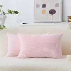 Home Brilliant Pink Lumbar Pillow Cover 12x20 Soft Striped Corduroy Accent Pillows for Bedroom Decorative Pillow Covers for Party, 12 x 20 inch, Blush Pink