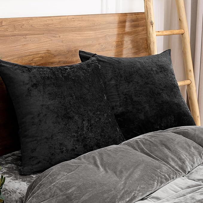 PHF Truly Velvet Euro Sham, 26"x 26",No Insert, 2 Pack Color Gradient Euro Throw Pillow Covers, Ultra Soft Cozy European Pillow Covers for Luxurious Home Decorative, No Shedding, No Pilling, Black