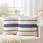 Fancy Homi Set of 1 Dusty Blue Vintage Decorative Throw Pillow Covers 22x22 Inch for Couch Bed Sofa Chair Bedroom, Rustic Retro Square Cushion Case, Modern Farmhouse Boho Living Room Decor Indoors