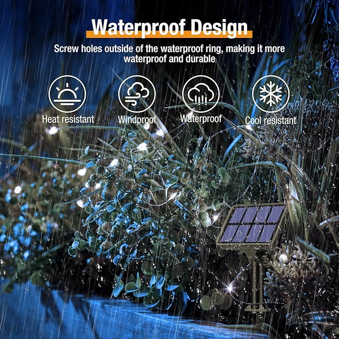 btfarm 6-Pack Solar String Lights Outdoor, 480LED 198FT Solar Fairy Lights Waterproof 8 Modes Copper Wire Solar Powered Twinkle Lights for Outside Garden Tree Christmas Wedding Party Decor, Cool White