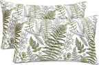 Decorative Throw Pillow Covers Set of 2 Olive Green Leaves Pillow Covers 12x20 inch Soft Short Plush Square Floral Throw Pillows,Farmhouse Outdoor Pillow Covers for Couch Bed Living Room
