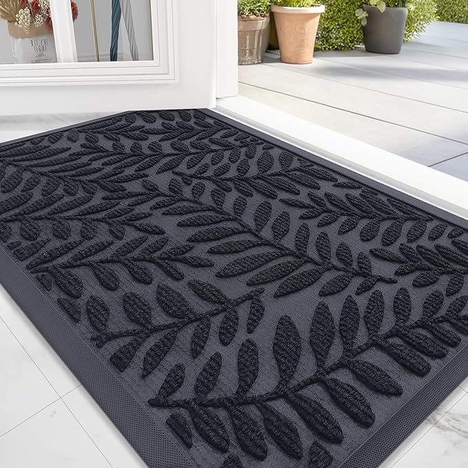 OLANLY Door Mat Indoor Outdoor Entrance, 29.5x17, Waterproof All-Weather All-Season Doormat, Sturdy Natural Rubber, Stain and Fade Resistant, Low Profile, Easy Clean Patio Entryway Mat, Black