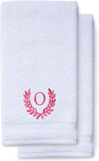 Decorative and Monogrammed Hand Towels for Bathroom Kitchen Makeup | Personalized Gift for Wedding-Bridal | Roman Font Custom Luxury Turkish Towel | Spa Collection, Oversized, 16 X 30 Inch, Set of 2