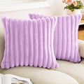Double-Sided Faux Fur Plush Throw Pillow Covers 16x16 Set of 2 Fuzzy Striped Soft Cozy Pillowcase Luxury Decorative Pillows Square Fluffy Cushion Cover for Couch Bed Living Room,Purple