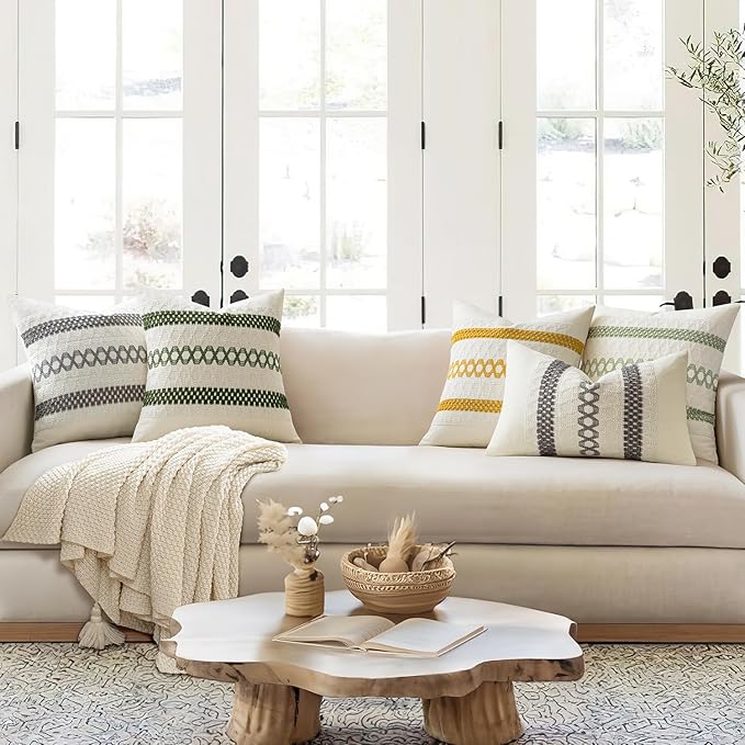 MIULEE Set of 2 Moss Green Boho Decorative Lumbar Pillow Covers 12x20 Inch Farmhouse Rustic Couch Throw Pillows Modern Summer Cushion Covers Retro Cute Macrame Woven Home Decor for Bed Sofa Chair