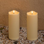 2pack 4"*10" Waterproof Outdoor Flameless Candles with Remote & Timer, Plastic Battery Operated LED Flickering Pillar Candles for Camping, Weddings, Ivory