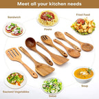 AIUHI Wood Spoons for Cooking, Nonstick Kitchen Utensil Set, Wooden Spoons Cooking Utensil Set Non Scratch Natural Teak Wooden Utensils for Cooking (Teak 8 Pack)