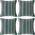 Sunbrella Decorative Outdoor Water Repellent Throw Pillows with Inserts, Set of 4, 18" x18" Pillows for Patio, Backyard, Bed, Couch, and Patio Furniture, Beach Stripe Lagoon