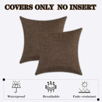 Kevin Textile Pack of 2 Outdoor Waterproof Throw Pillow Covers Decorative Farmhouse Checkered Square Solid Cushion Cases for Patio Garden Porch Sofa Brown 18x18 inch