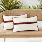 Outdoor Sunbrella Decorative Pillows with Triple Coconut Buttons Pack of 4, 20" x 12" Outdoor Pillow Set for Couch Bed Throw Patio Sofa, Spectrum Eggshell/Spectrum Ruby