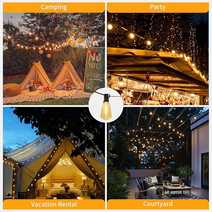 100FT Solar String Lights Outdoor Waterproof, 50+2 Shatterproof with Edison Bulbs,Solar Powered Outdoor Lights with Remote, LED String SolarLights for Garden, Backyard, Parties (100FT)