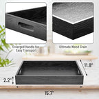 Wood Serving Tray with Handles, Home Decorative Wooden Rectangle Ottoman Decor Platter Vanity Tray for Breakfast Dinner Drinks Kitchen Dining Living Bathroom Restaurants Black