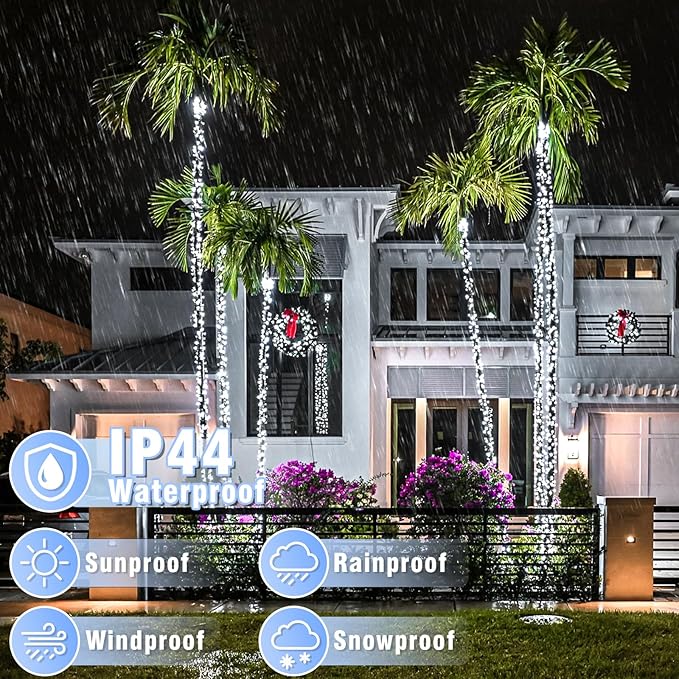800 LED Christmas Lights Outdoor Indoor, String Lights for Outside with 8 Modes Waterproof, Plug in Twinkle Light Clear Wire for Xmas Tree, Patio, Garden, Party Decorations, White
