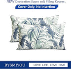 Decorative Throw Pillow Covers Set of 2 Blue Green Large Leaves Pillow Covers 12x20 inch Soft Short Plush Square Floral Throw Pillows,Farmhouse Outdoor Pillow Covers for Couch Living Room