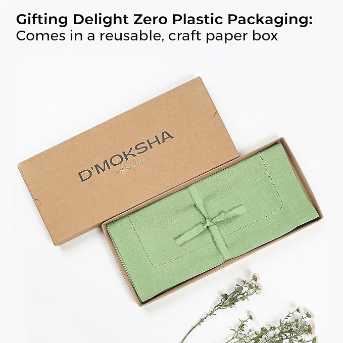 D'Moksha Homes Linen Sage Green Table Runner 108 Inches Long - 100% Pure Linen 14 x 108 Inch Table Runner for Fall, Autumn and Halloween - Classic Hemstitch