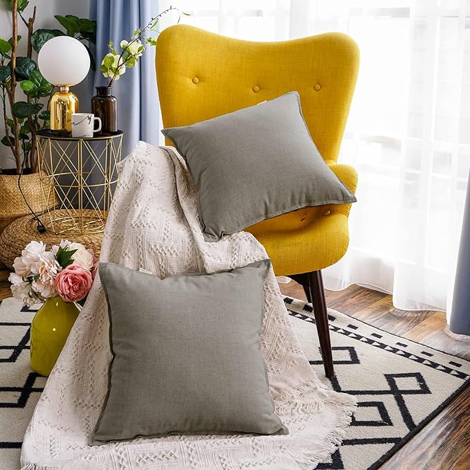 Jeanerlor Set of 2 20"x20" Pillowcase Cousion Cover Decor Cotton Linen with Unique Design to Embellish Balcony/Reception,(50 x 50cm), Gray