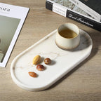 Koville White Marble Tray with Gold Pattern for Bathroom Counter, Stone Trays for Home Decor Marble Vanity Tray, Stone Storage Trays for Perfume, Jewelry, Decorative Tray for Dresser Organizer