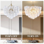 Bubble Glass Chandelier Pendant Lights Fixture Dia 24 inch Cluster Swirled Clear Blown Glass Ribbed Globe Decorative Lighting Fixture for Living Room Bedroom Dining Room Island