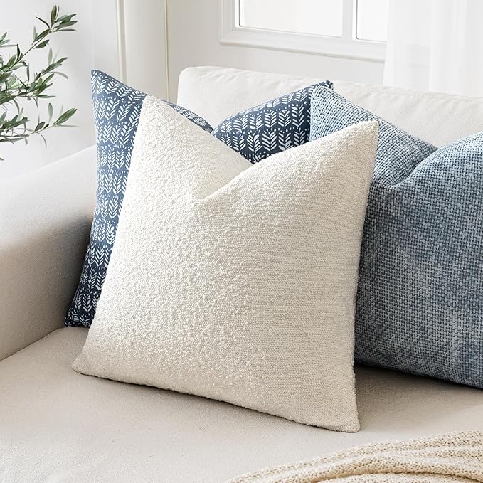 MIULEE 12x20 Inch Decorative Lumbar Throw Pillows for Bed Set of 2 Textured Boucle Neutral Winter Throw Pillow Covers White Accent Solid Pillowcases Sofa Livingroom Home Decor