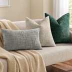 decorUhome Christmas Green Chenille Throw Pillow Covers 24x24 Set of 2 Thick Textured Slubby Couch Pillow Covers Farmhouse Accent Modern Neutral Decorative Pillow Cases for Bed Sofa Living Room