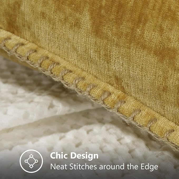 decorUhome Chenille Soft Throw Pillow Covers 16x16 Set of 2, Farmhouse Velvet Neutral Decorative Euro Pillow Covers with Stitched Edge for Couch Sofa Bed Home Decor, Mineral Yellow