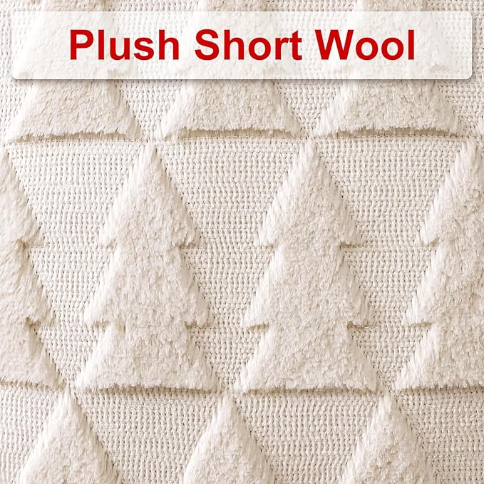 OTOSTAR Set of 2 Soft Plush Short Wool Velvet Decorative Throw Pillow Covers Square Luxury Style Cushion Case Pillow Shell for Sofa Bedroom Christmas Tree Cream Beige, 28x28 Inch