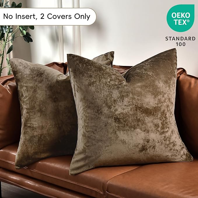 PHF Truly Velvet Euro Sham, 26"x 26",No Insert, 2 Pack Color Gradient Euro Throw Pillow Covers, Ultra Soft Cozy European Pillow Covers for Luxurious Home Decorative, No Shedding, No Pilling, Khaki