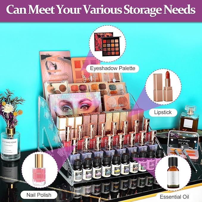 JessLab Nail Polish Organizer Sunglass Organizer, 84 Bottles of 7 Layers Acrylic Display Rack Eyeglasses Storage Essential Oil Holder Cosmetic Display Case Sunglasses Eyewear Shelf Tray