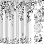 Eucalyptus Shower Curtain, Grey Watercolor Leaves with Floral Botanical Bathroom Decor, Waterproof Fabric Bath Curtain Set with Hooks, 36x72 Inches