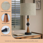 23'' Modern Table Lamps Set of 2 - Farmhouse Bedside Lamps for Bedroom with USB A+C, Wooden Lamps for Night Stands, Lamp for Living Room End Tables
